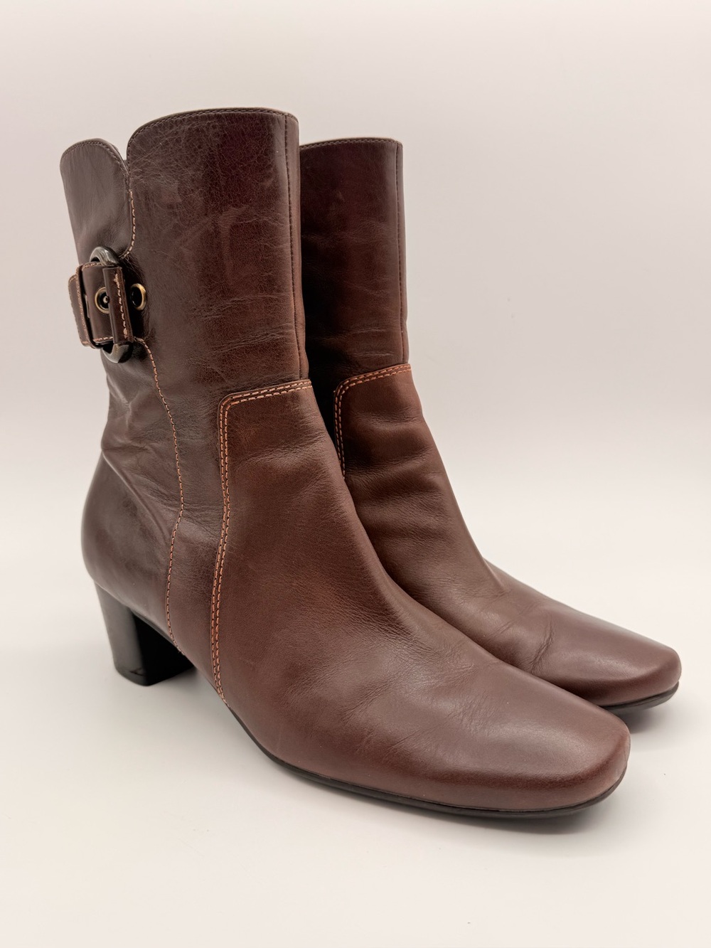 ECCO Brown Leather Buckle Ankle Boots Women’s EU 39 (Women’s 8–8.5)